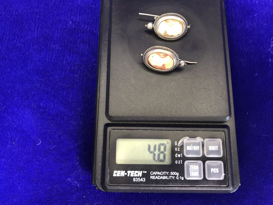 Antique Silver Carved Shell Cameo Earrings 4.8g [Photo 11]