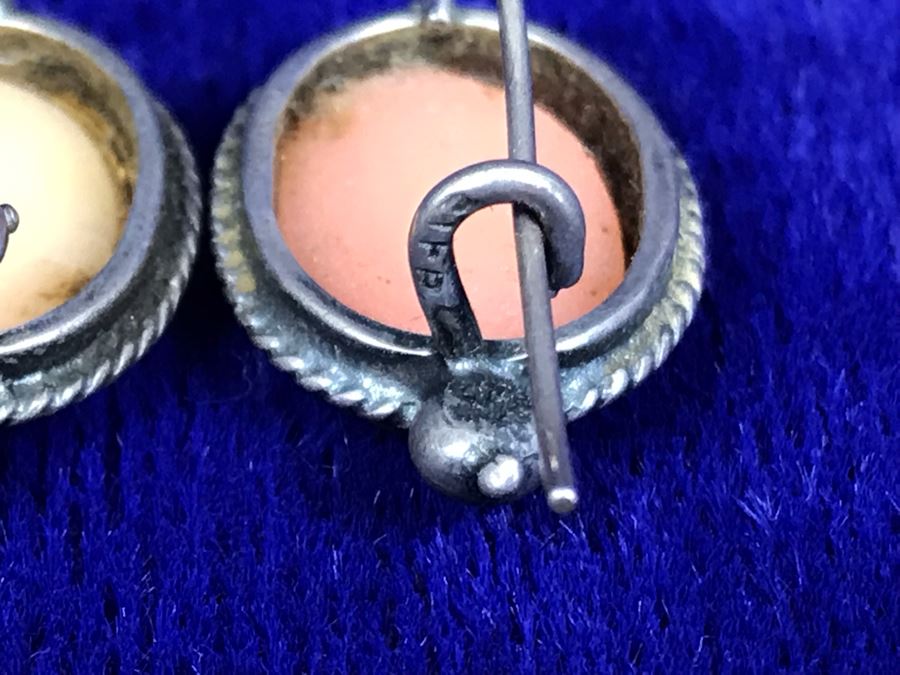Antique Silver Carved Shell Cameo Earrings 4.8g [Photo 10]