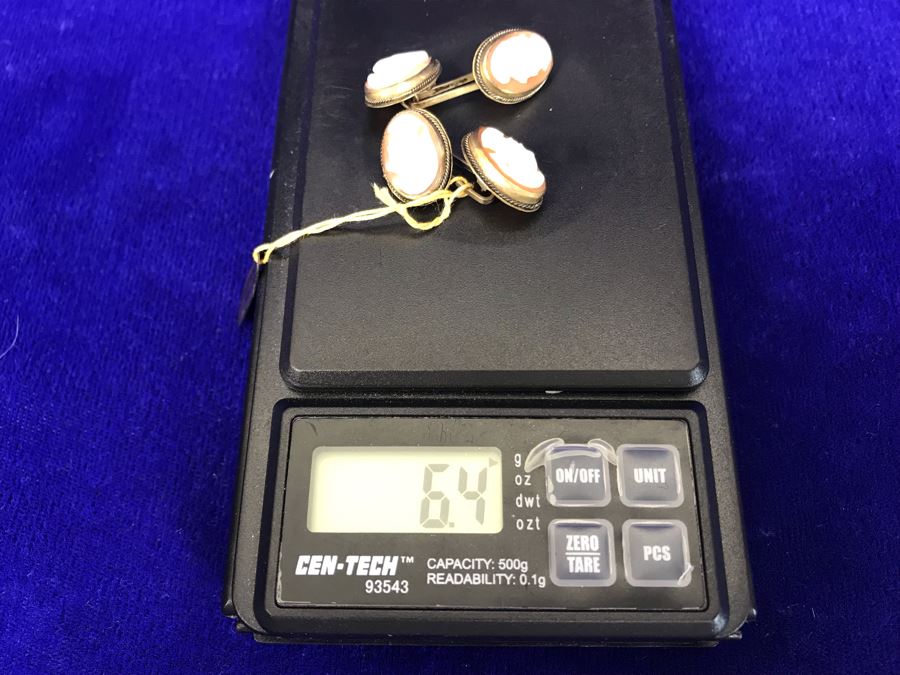 Pair Of Antique 800 Silver Carved Shell Cameo Cufflinks 6.4g [Photo 18]