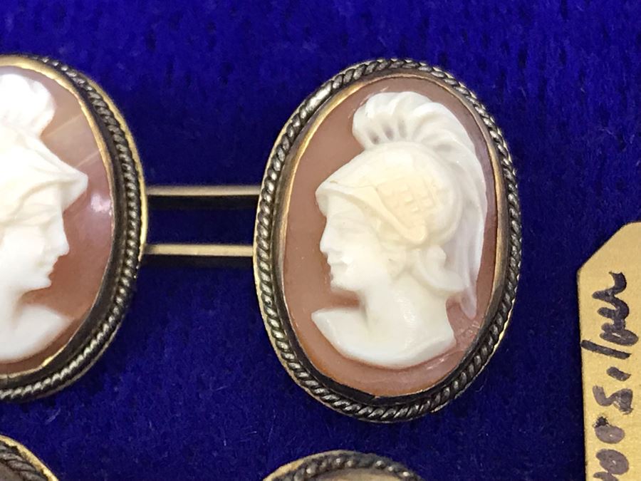 Pair Of Antique 800 Silver Carved Shell Cameo Cufflinks 6.4g [Photo 8]