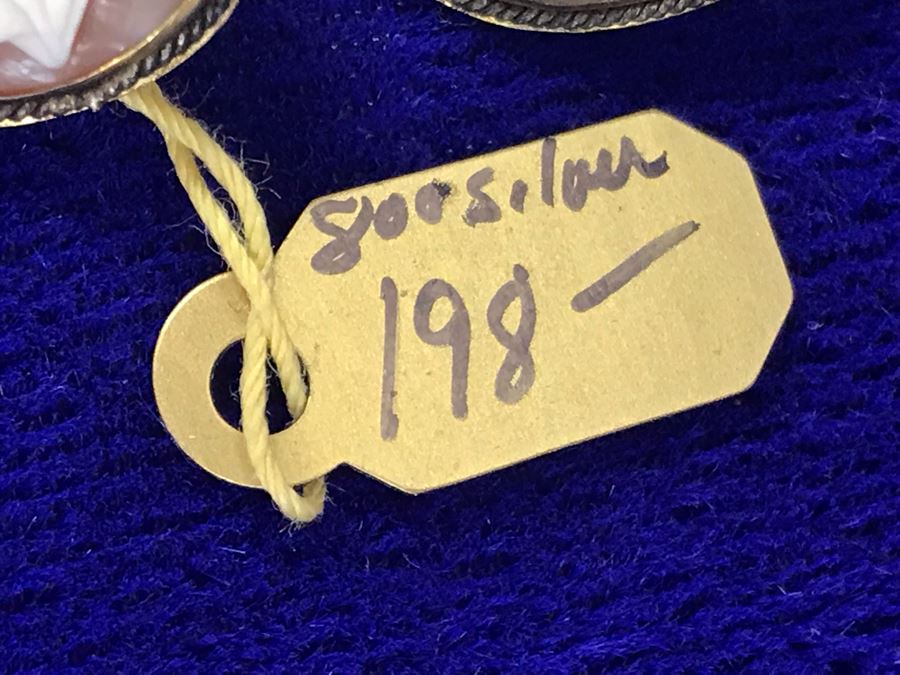 Pair Of Antique 800 Silver Carved Shell Cameo Cufflinks 6.4g [Photo 9]