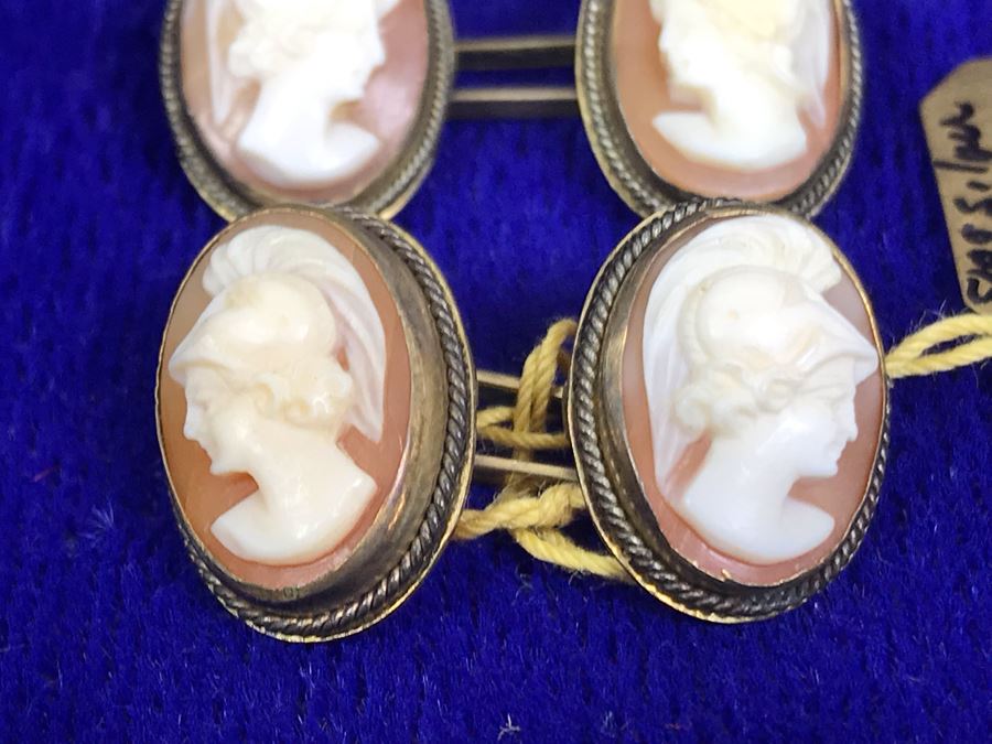 Pair Of Antique 800 Silver Carved Shell Cameo Cufflinks 6.4g [Photo 4]