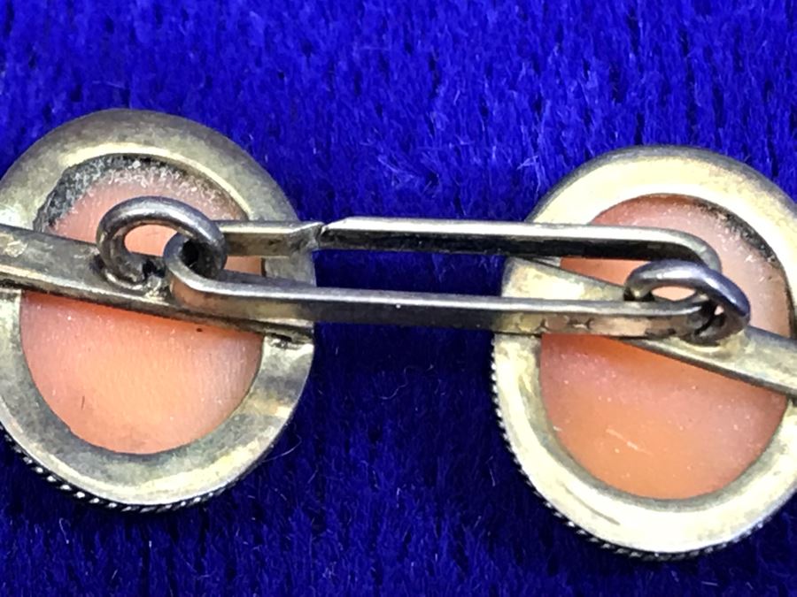 Pair Of Antique 800 Silver Carved Shell Cameo Cufflinks 6.4g [Photo 17]