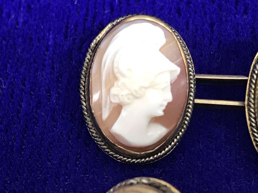 Pair Of Antique 800 Silver Carved Shell Cameo Cufflinks 6.4g [Photo 7]
