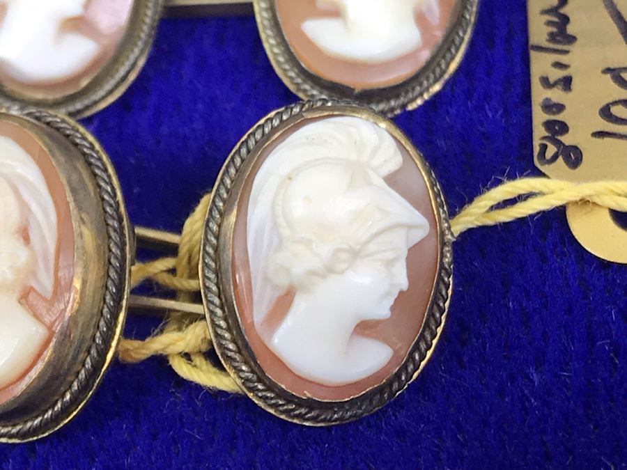 Pair Of Antique 800 Silver Carved Shell Cameo Cufflinks 6.4g [Photo 5]