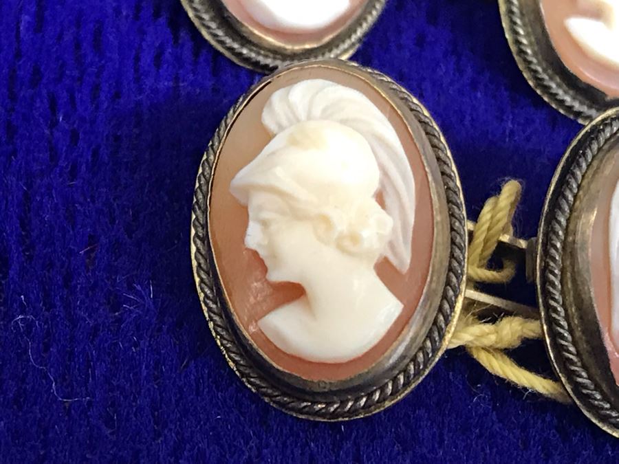 Pair Of Antique 800 Silver Carved Shell Cameo Cufflinks 6.4g [Photo 6]