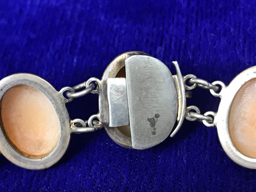 Antique Silver Carved Shell Cameo Bracelet 19.4g 7”L [Photo 12]