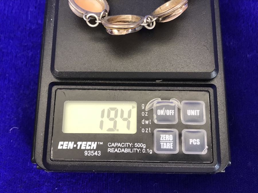 Antique Silver Carved Shell Cameo Bracelet 19.4g 7”L [Photo 17]