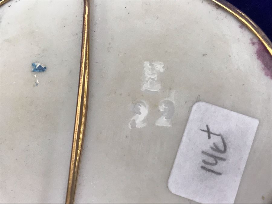 Vintage 14K Gold Hand Painted Porcelain Portrait Brooch Pin Pendant 26.6g 2.5” X 2.2” [Photo 14]