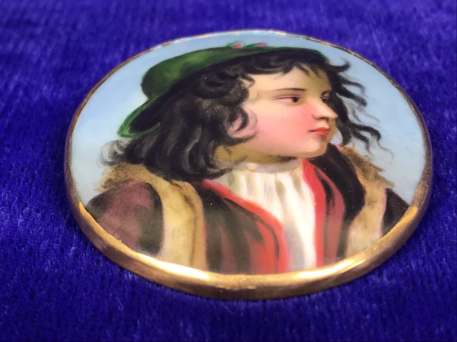 Vintage 14K Gold Hand Painted Porcelain Portrait Brooch Pin Pendant 26.6g 2.5” X 2.2” [Photo 9]