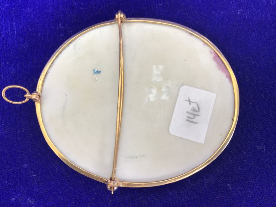 Vintage 14K Gold Hand Painted Porcelain Portrait Brooch Pin Pendant 26.6g 2.5” X 2.2” [Photo 15]