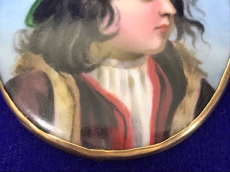 Vintage 14K Gold Hand Painted Porcelain Portrait Brooch Pin Pendant 26.6g 2.5” X 2.2” [Photo 6]