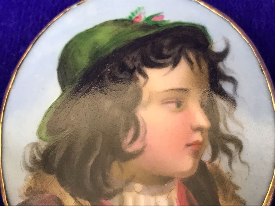 Vintage 14K Gold Hand Painted Porcelain Portrait Brooch Pin Pendant 26.6g 2.5” X 2.2” [Photo 4]