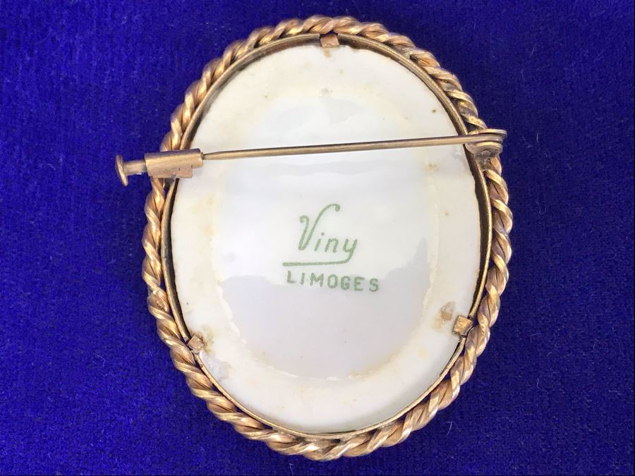 Vintage Viny Limoges France Hand Painted Porcelain Portrait Brooch Pin 2.25” X 1.75” [Photo 14]