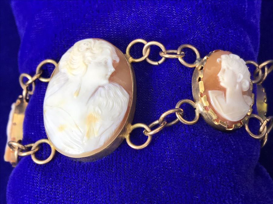 Antique Carved Shell Cameo Bracelet 19.9g [Photo 26]