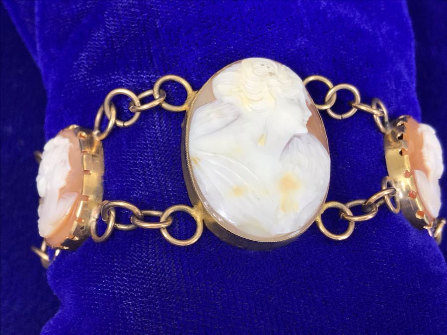Antique Carved Shell Cameo Bracelet 19.9g [Photo 27]