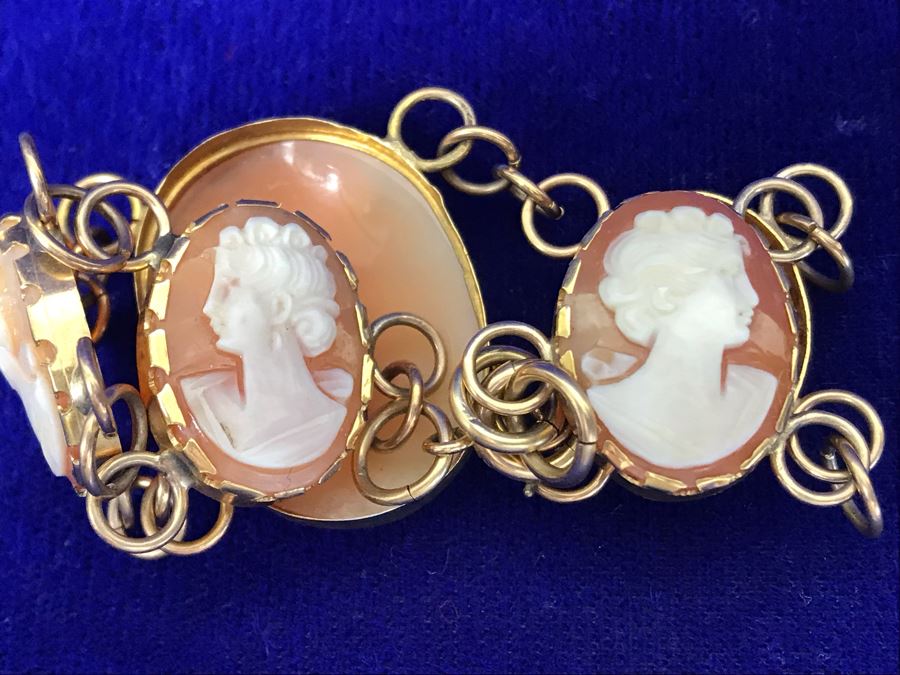 Antique Carved Shell Cameo Bracelet 19.9g [Photo 18]