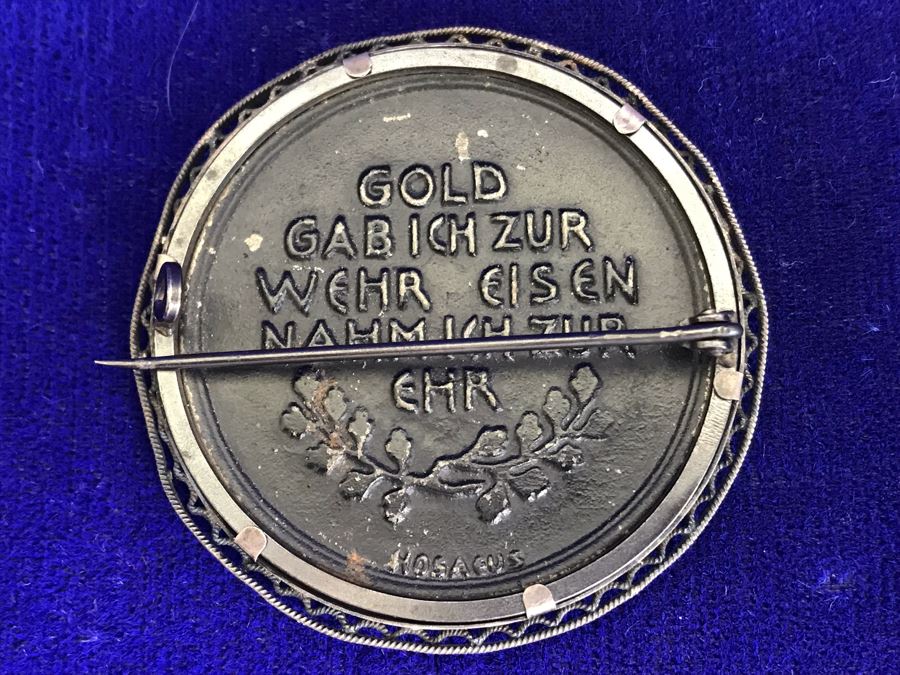 Antique 1916 WWI German War Fund Contribution Token 'Gold Gab Ich Fur Eisen' Iron Medal Brooch Pin [Photo 4]