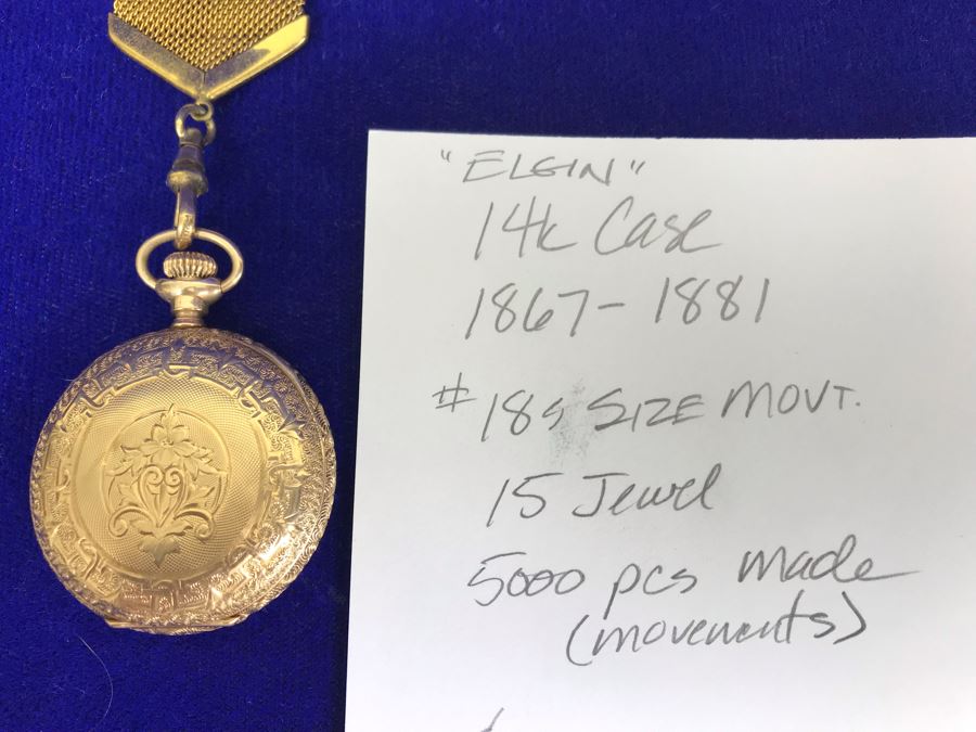 Antique 1867-1881 Elgin 14K Gold Case Pocket Watch 15 Jewels With Brooch Pin Holder - Pocket Watch Alone Weighs 30.1g [Photo 14]