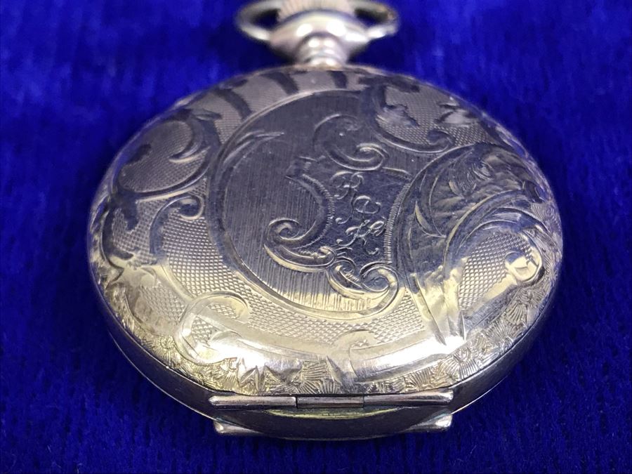 Antique 1901-1903 Elgin Pocket Watch Gold Filled 20 Year Case With Brooch Pin Holder Estimate $350 [Photo 15]