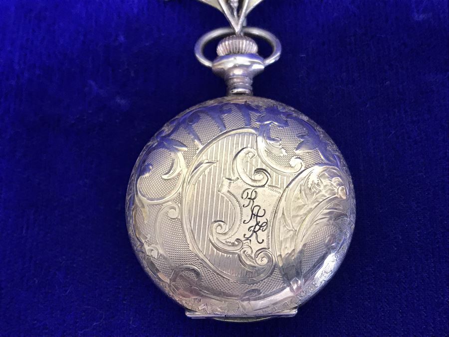 Antique 1901-1903 Elgin Pocket Watch Gold Filled 20 Year Case With Brooch Pin Holder Estimate $350 [Photo 12]