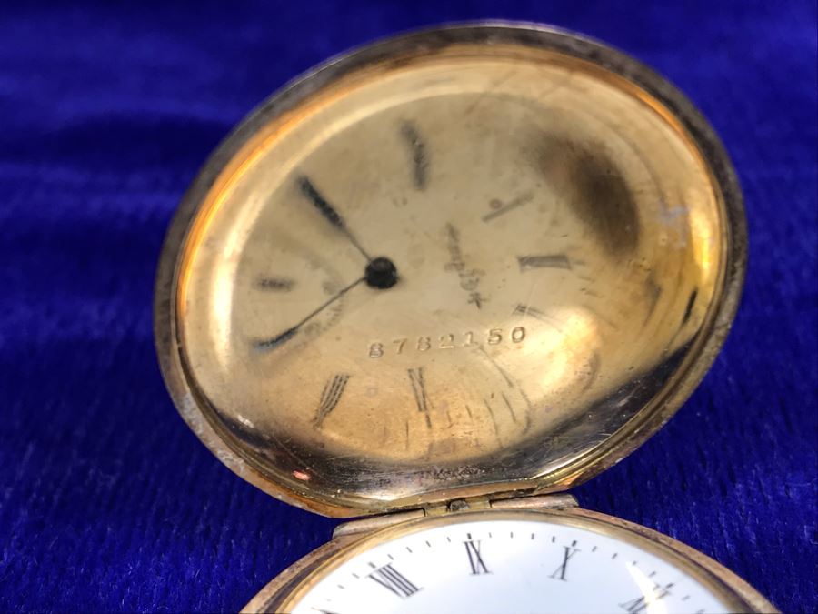 Antique 1901-1903 Elgin Pocket Watch Gold Filled 20 Year Case With Brooch Pin Holder Estimate $350 [Photo 22]