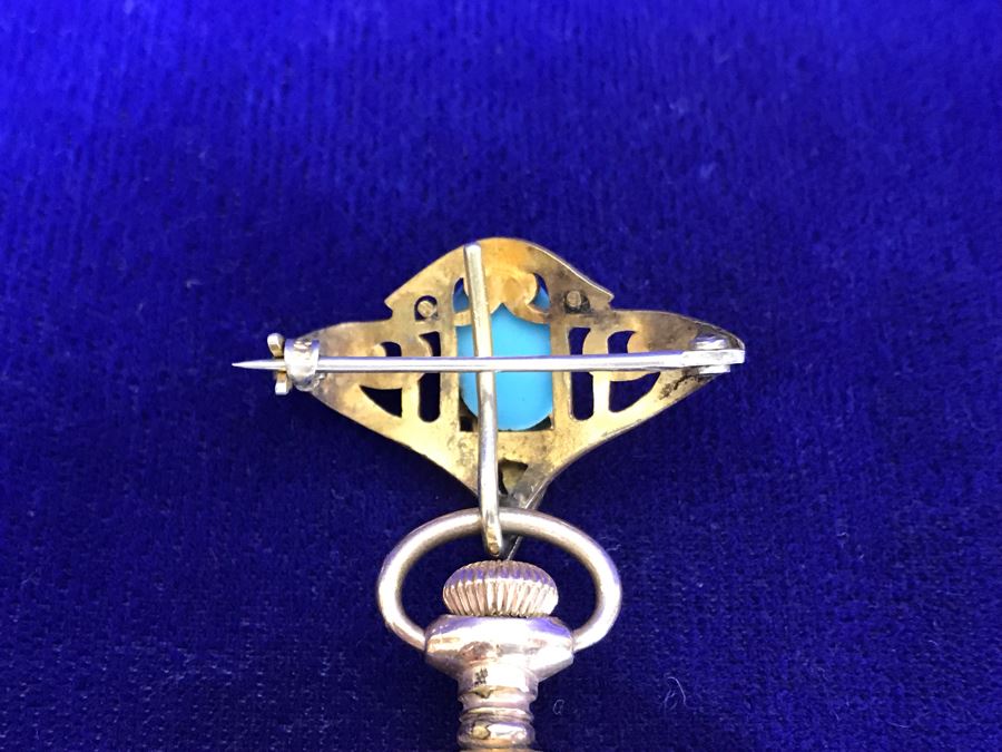 Antique 1901-1903 Elgin Pocket Watch Gold Filled 20 Year Case With Brooch Pin Holder Estimate $350 [Photo 17]