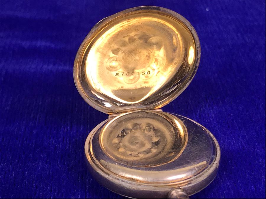 Antique 1901-1903 Elgin Pocket Watch Gold Filled 20 Year Case With Brooch Pin Holder Estimate $350 [Photo 6]