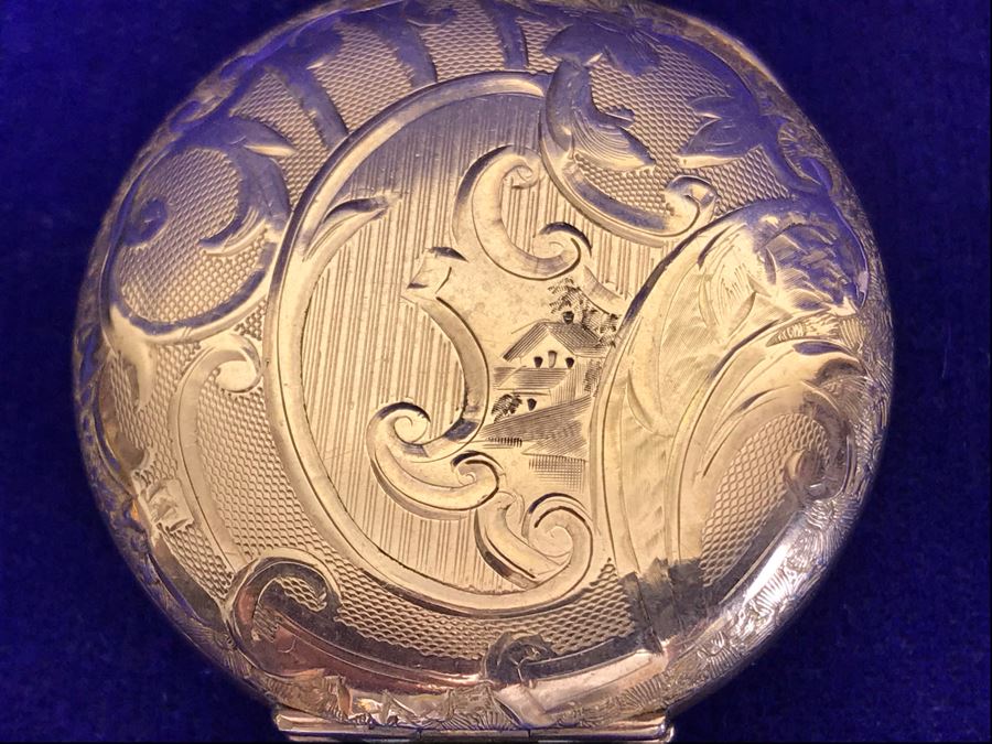 Antique 1901-1903 Elgin Pocket Watch Gold Filled 20 Year Case With Brooch Pin Holder Estimate $350 [Photo 5]