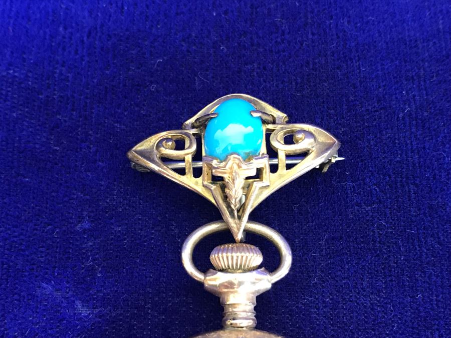 Antique 1901-1903 Elgin Pocket Watch Gold Filled 20 Year Case With Brooch Pin Holder Estimate $350 [Photo 3]