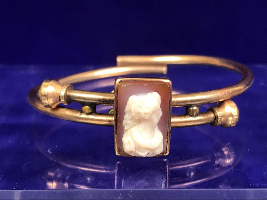 Antique 1879 Patent Carved Shell Cameo Bracelet