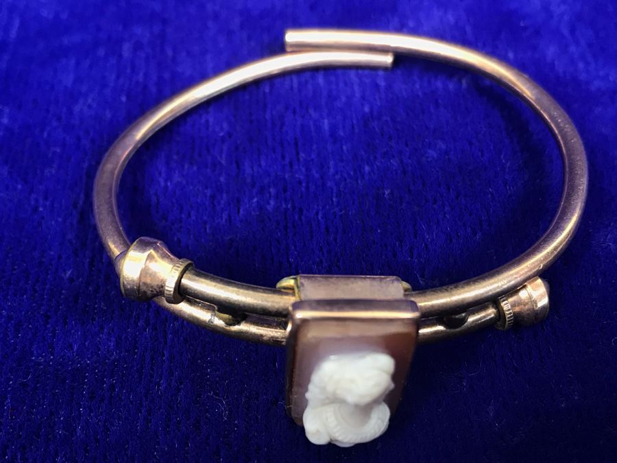 Antique 1879 Patent Carved Shell Cameo Bracelet [Photo 3]