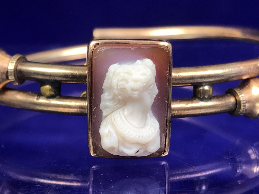 Antique 1879 Patent Carved Shell Cameo Bracelet [Photo 2]