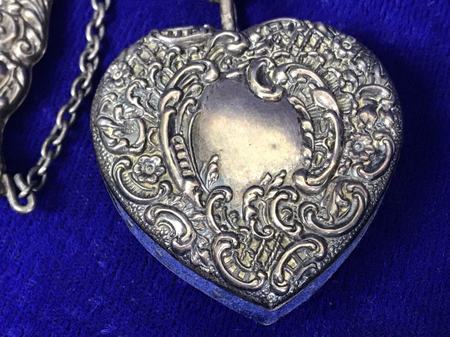 Antique 1900 Victorian Sterling Silver Chatelaine Sewing Kit Belt With Scissors, Thimble, Needle Case Holder, Pin Cushion And Buttonhook Signed L & S 106.9g [Photo 23]