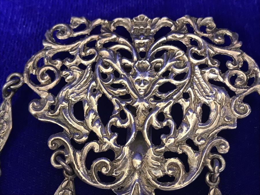 Antique 1900 Victorian Sterling Silver Chatelaine Sewing Kit Belt With Scissors, Thimble, Needle Case Holder, Pin Cushion And Buttonhook Signed L & S 106.9g [Photo 8]