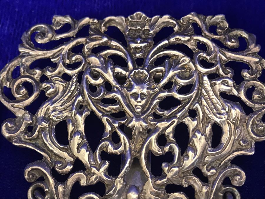 Antique 1900 Victorian Sterling Silver Chatelaine Sewing Kit Belt With Scissors, Thimble, Needle Case Holder, Pin Cushion And Buttonhook Signed L & S 106.9g [Photo 7]