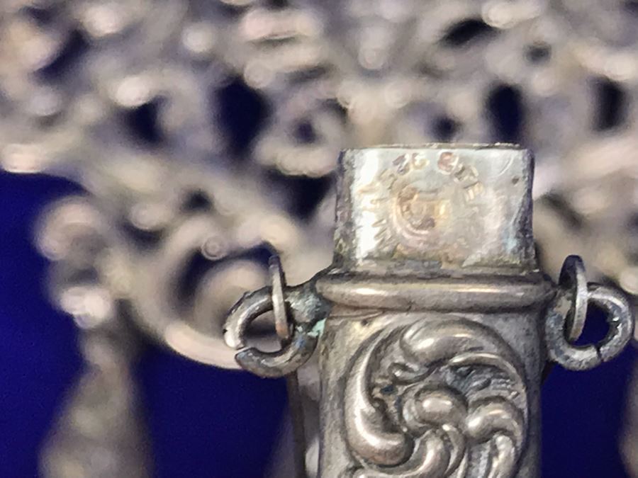 Antique 1900 Victorian Sterling Silver Chatelaine Sewing Kit Belt With Scissors, Thimble, Needle Case Holder, Pin Cushion And Buttonhook Signed L & S 106.9g [Photo 21]