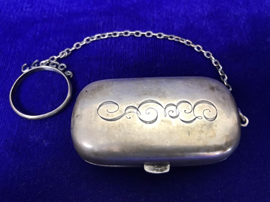 Sterling Silver Monogramed Chatelaine Coin Holder Purse 34.9g [Photo 8]