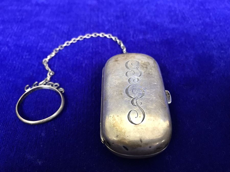 Sterling Silver Monogramed Chatelaine Coin Holder Purse 34.9g [Photo 7]