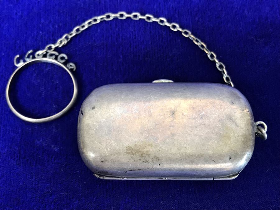 Sterling Silver Monogramed Chatelaine Coin Holder Purse 34.9g [Photo 9]