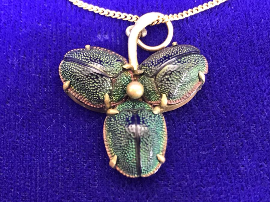 Vintage Egyptian Revival Real Scarab Beetle Brooch Pin 9.4g [Photo 7]