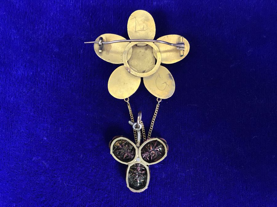 Vintage Egyptian Revival Real Scarab Beetle Brooch Pin 9.4g [Photo 11]