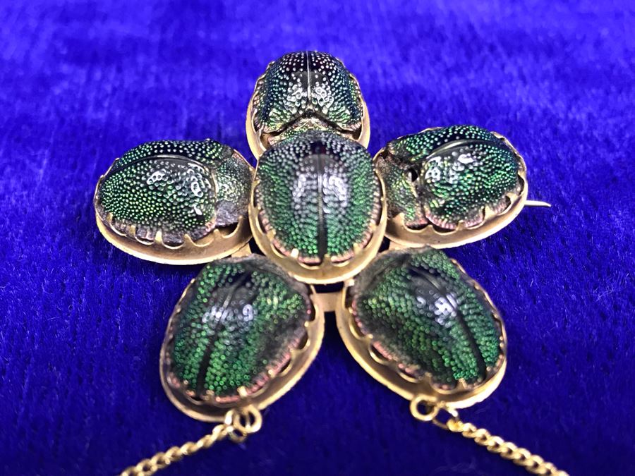 Vintage Egyptian Revival Real Scarab Beetle Brooch Pin 9.4g [Photo 6]
