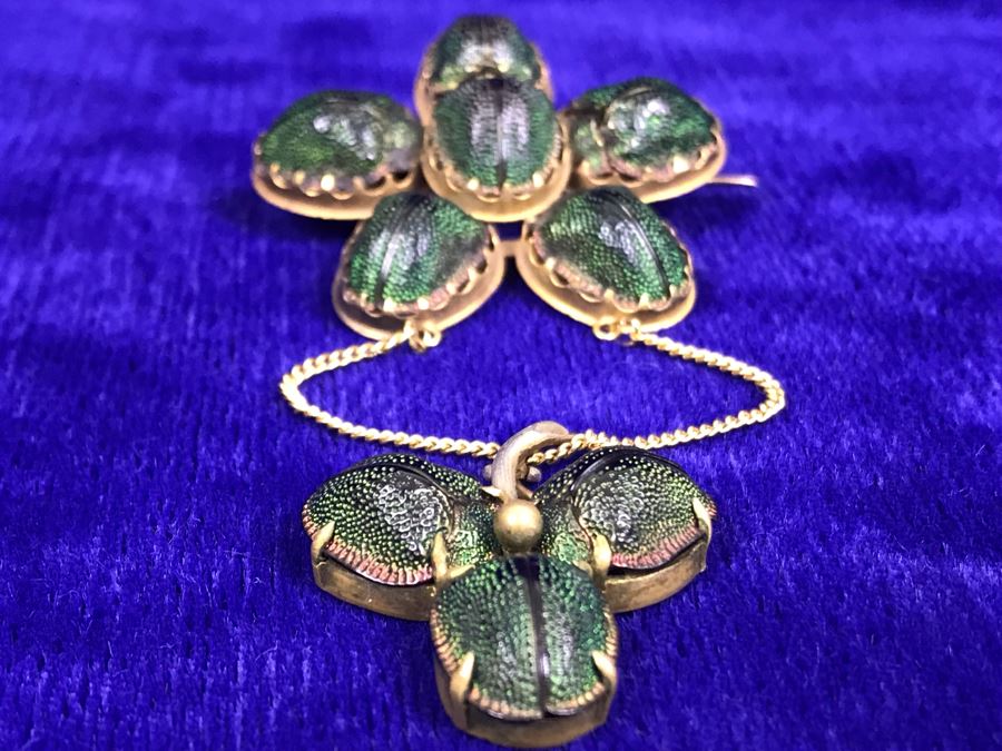 Vintage Egyptian Revival Real Scarab Beetle Brooch Pin 9.4g [Photo 10]