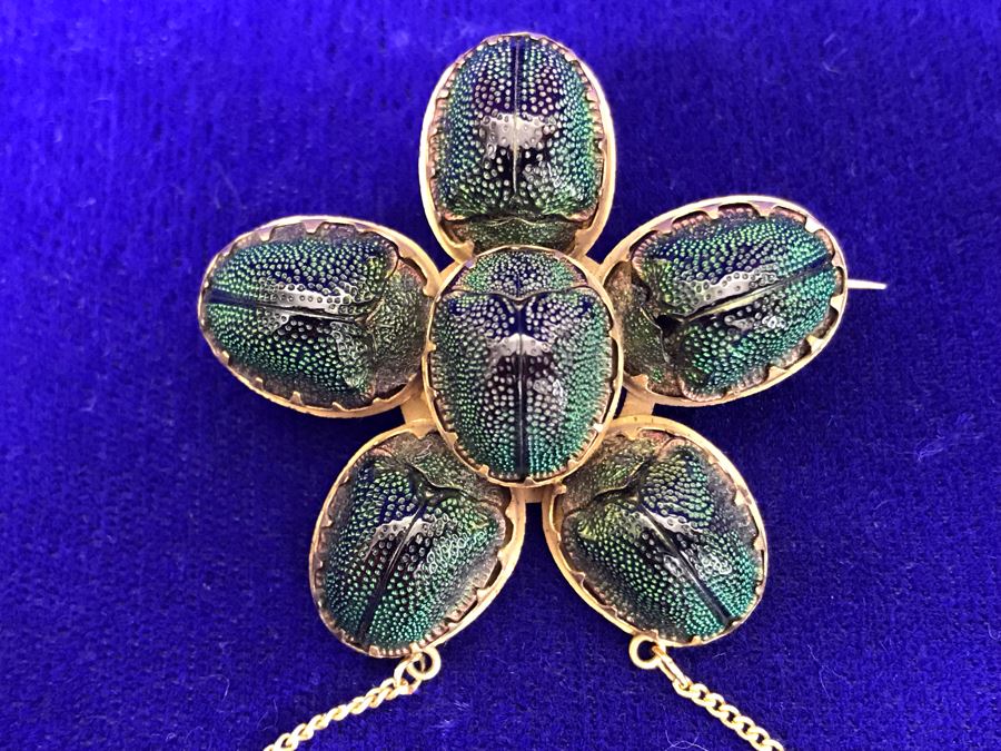 Vintage Egyptian Revival Real Scarab Beetle Brooch Pin 9.4g [Photo 5]