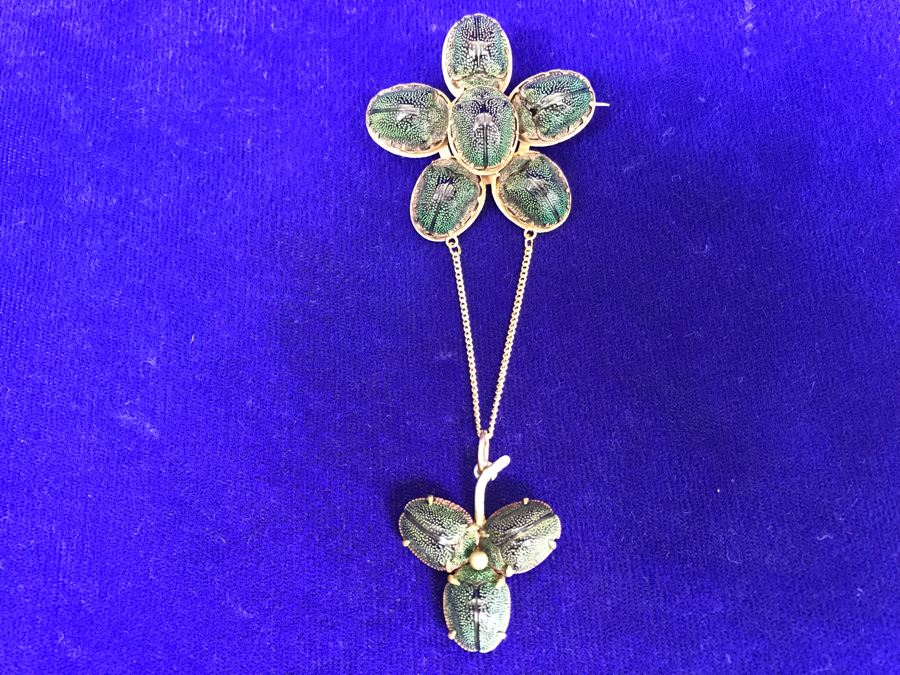 Vintage Egyptian Revival Real Scarab Beetle Brooch Pin 9.4g [Photo 3]