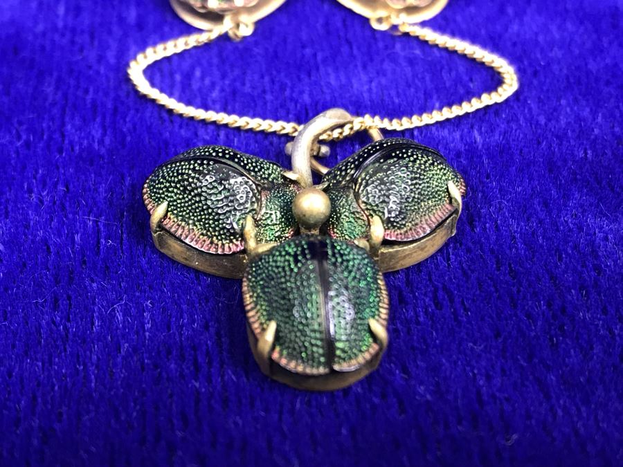 Vintage Egyptian Revival Real Scarab Beetle Brooch Pin 9.4g [Photo 9]