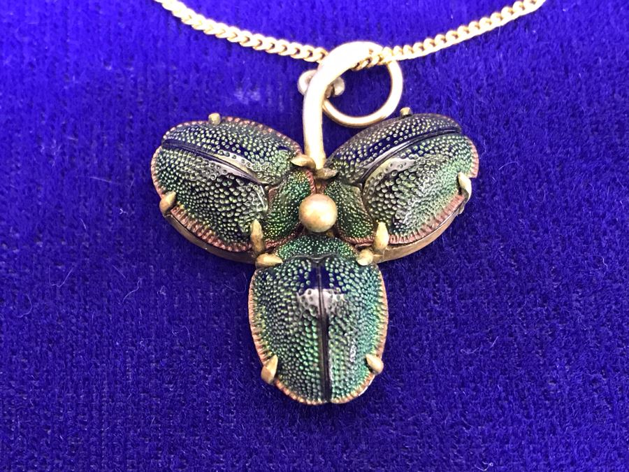 Vintage Egyptian Revival Real Scarab Beetle Brooch Pin 9.4g [Photo 8]