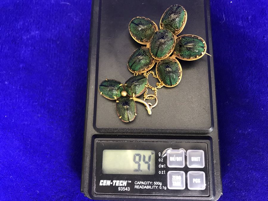 Vintage Egyptian Revival Real Scarab Beetle Brooch Pin 9.4g [Photo 20]