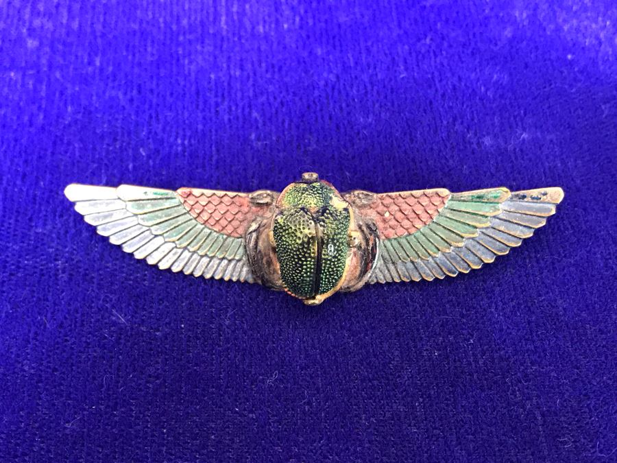 Vintage Egyptian Revival Real Scarab Beetle Brooch Pin